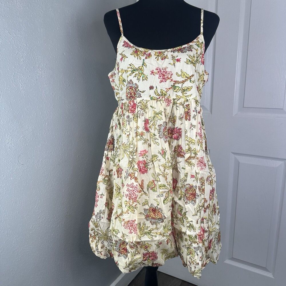 Babydoll Mini Boho Sundress Floral Sequin Bubble Hem Cotton Dress Size Medium